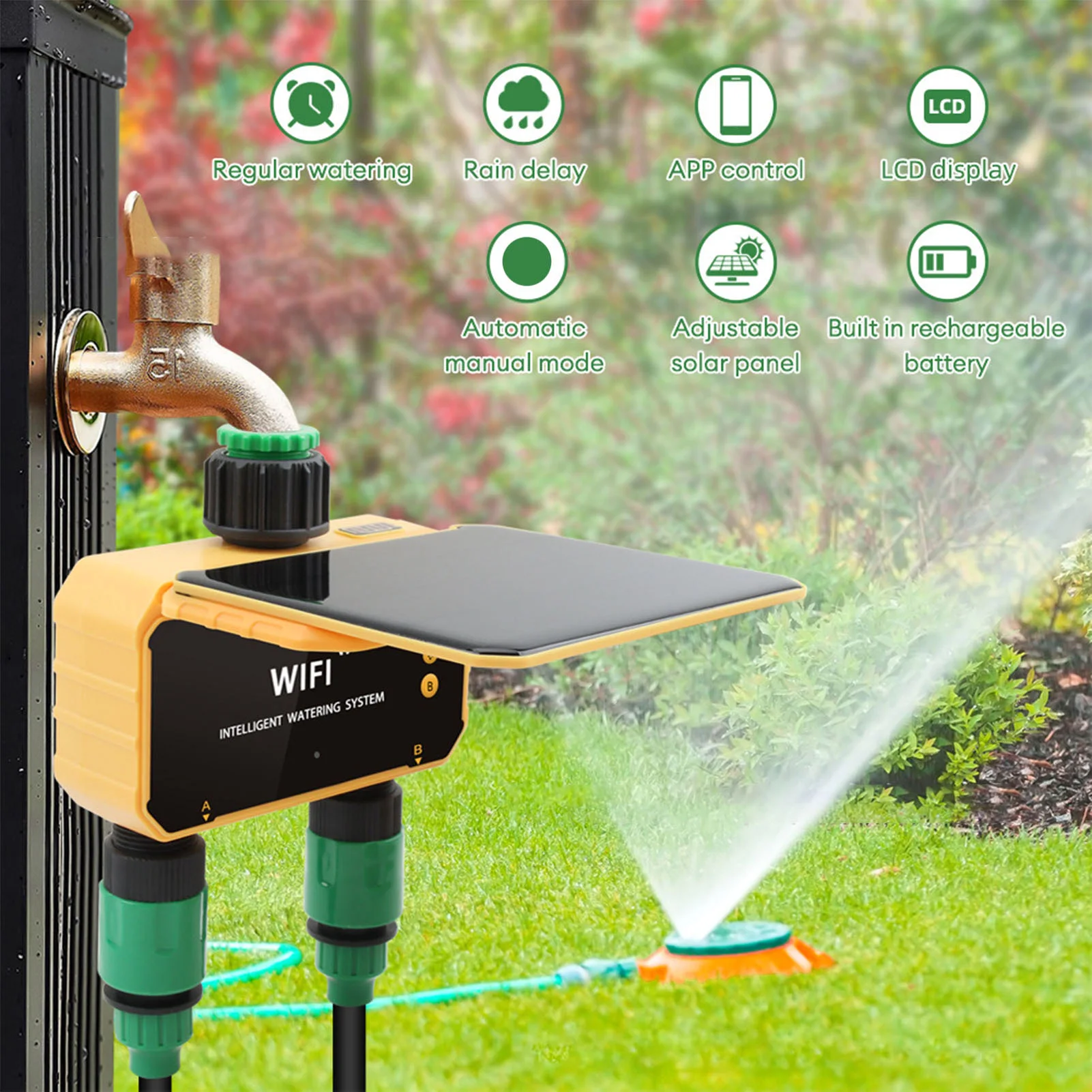 Smart Garden Solar - 태양광 와이파이 스마트 관개 타이머, 레인