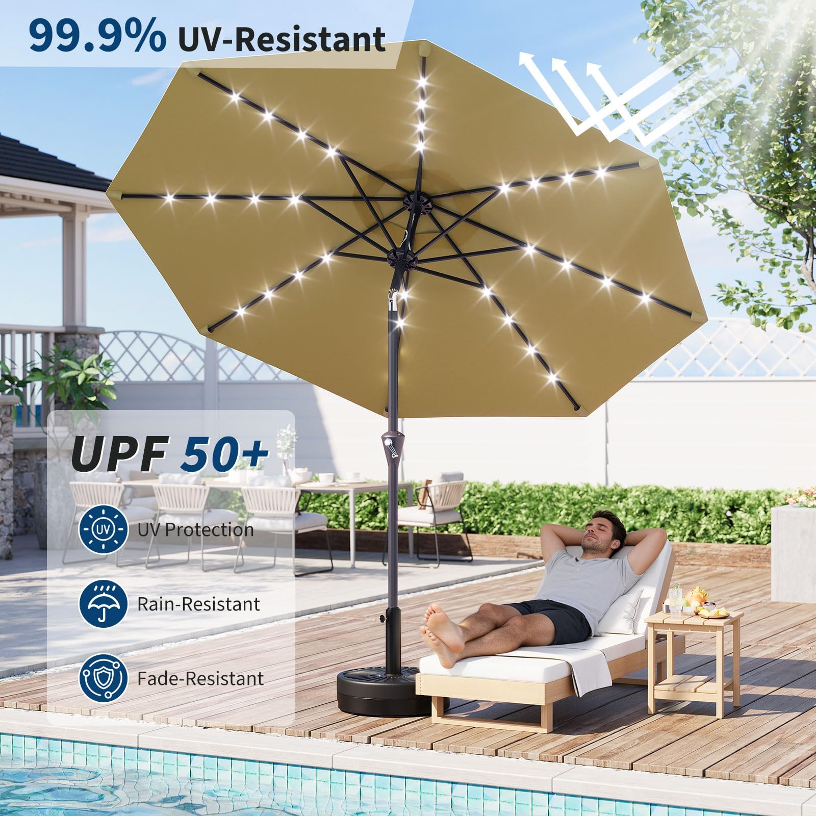 10피트(3m) 태양광 파티오 우산, 32개 LED 조 - Smart Garden Umbrella 리뷰 및 가격